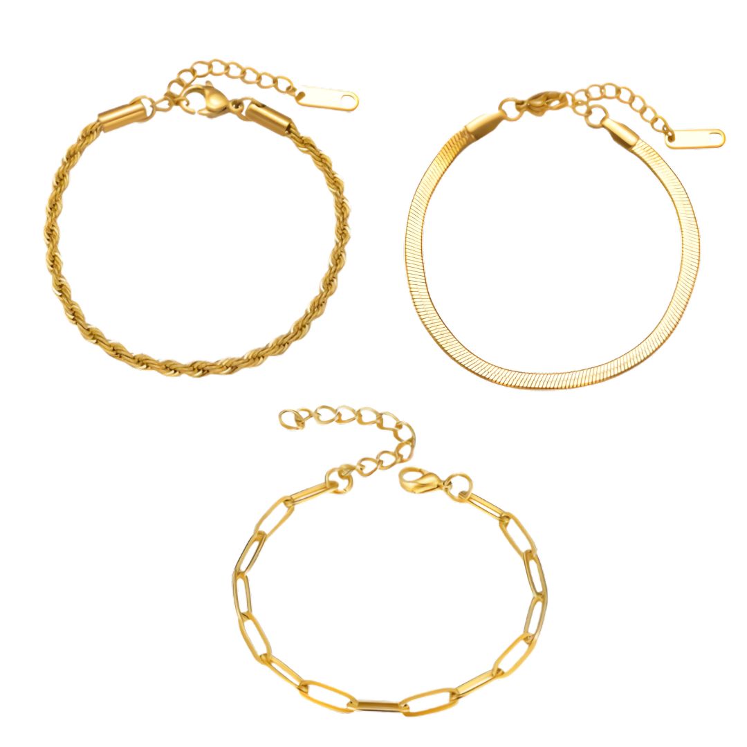 Kit Pulseiras Essential Banhado em Ouro 18K