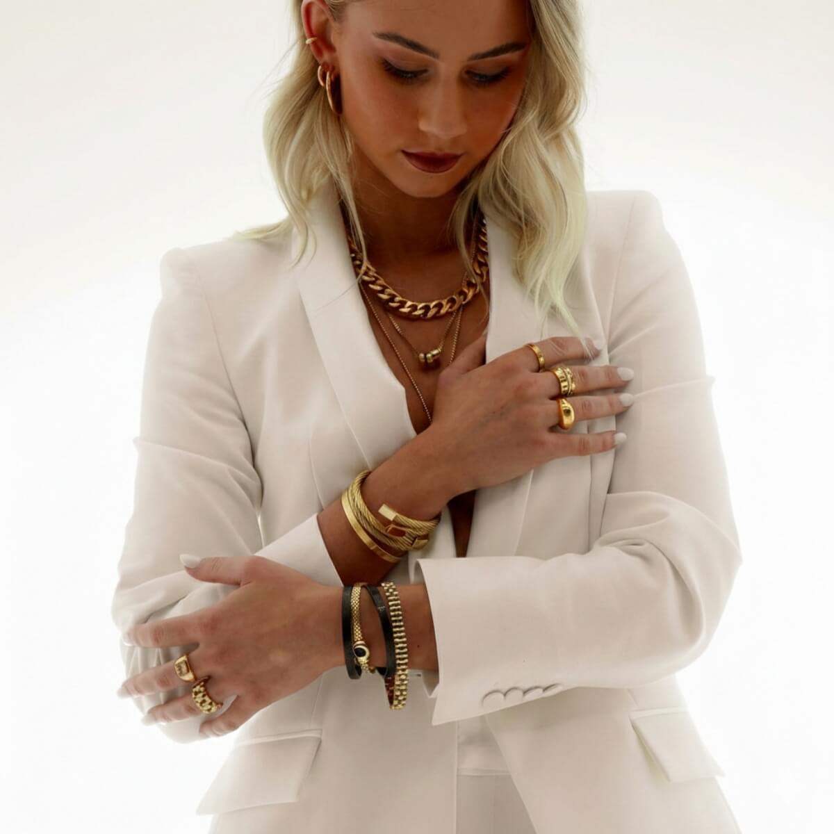 Bracelete Hera Pedra Onix Banhado em Ouro 18K